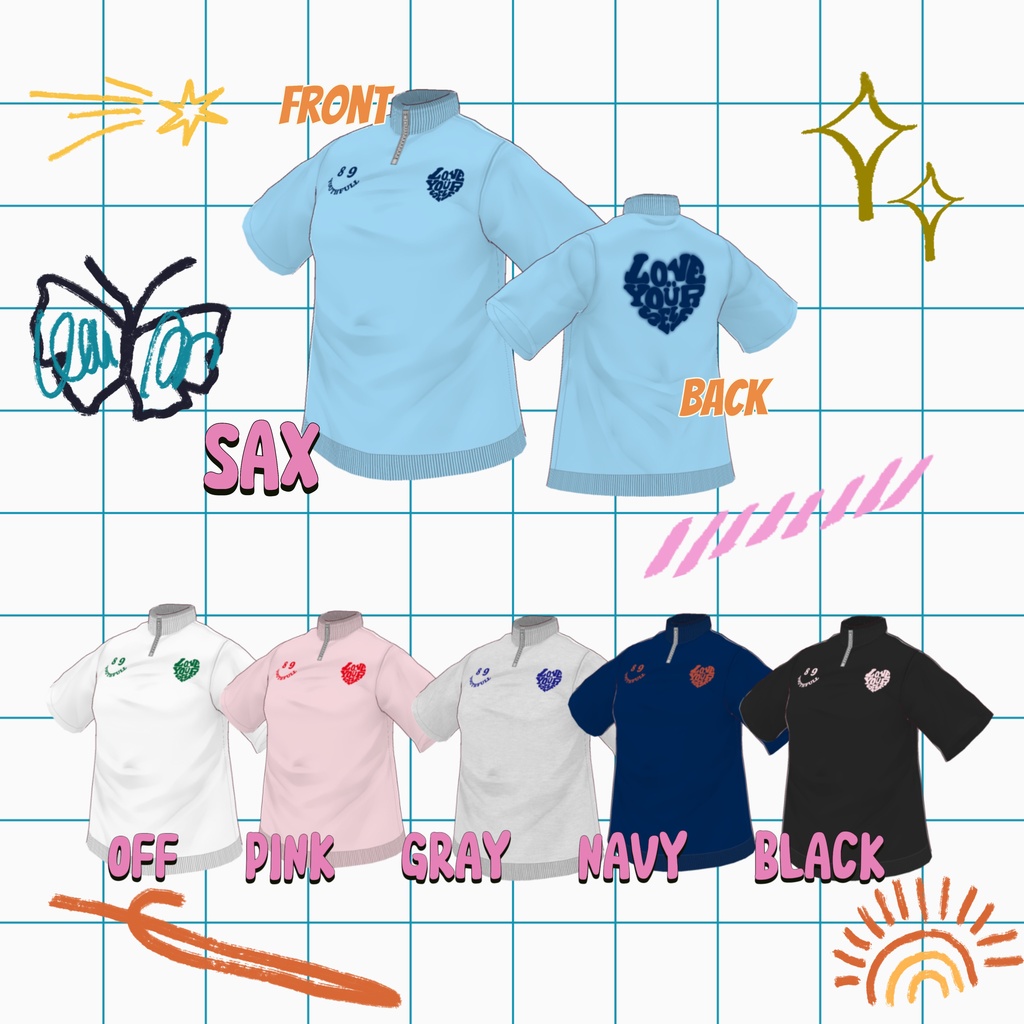 ハーフジップTシャツ/SMILE