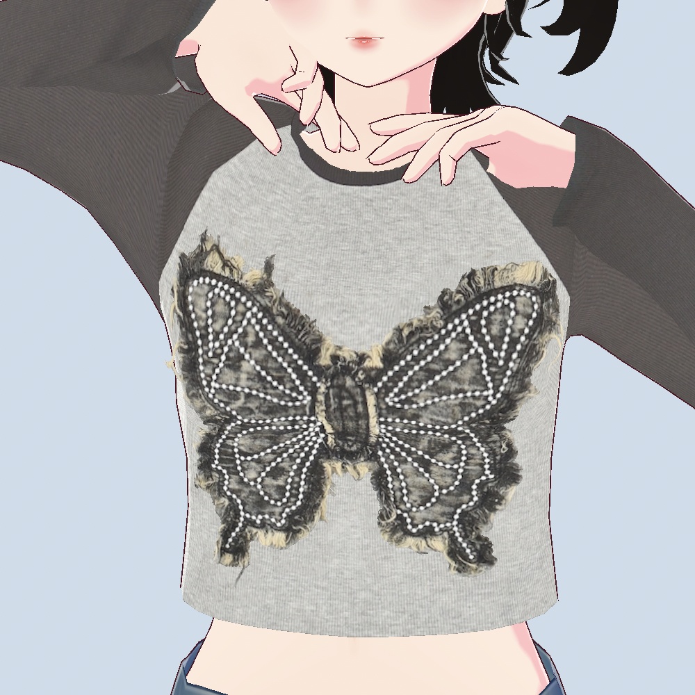 【VRoidテクスチャ】長袖ラグランカットソー/ロンT/バタフライ