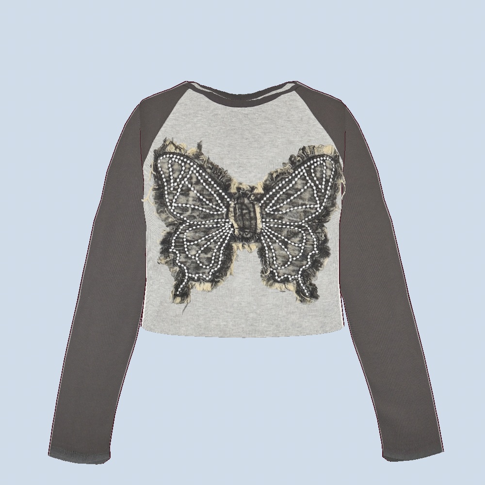 【VRoidテクスチャ】長袖ラグランカットソー/ロンT/バタフライ