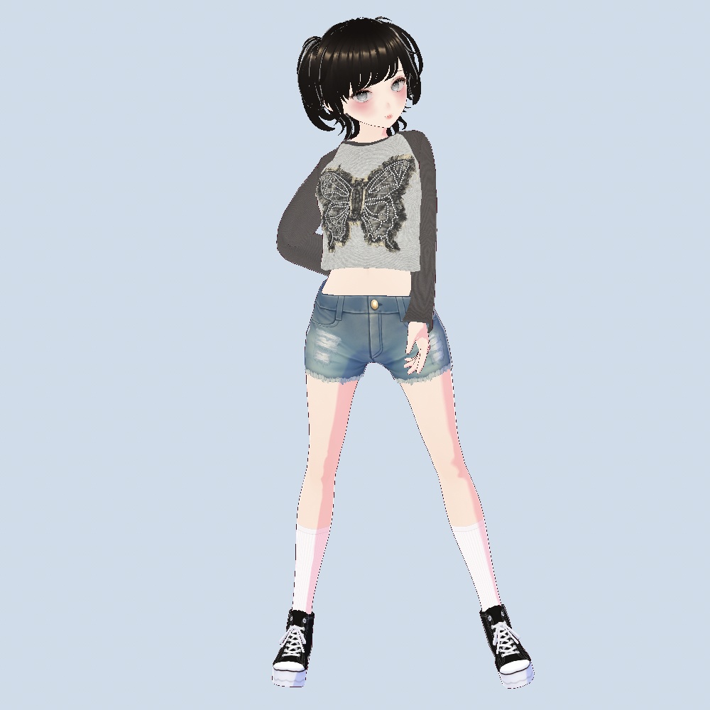 【VRoidテクスチャ】長袖ラグランカットソー/ロンT/バタフライ