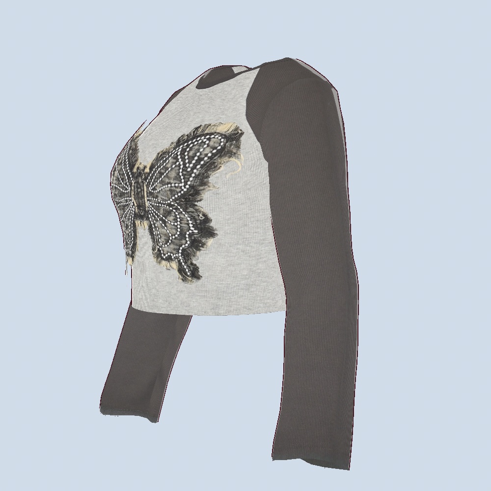 【VRoidテクスチャ】長袖ラグランカットソー/ロンT/バタフライ