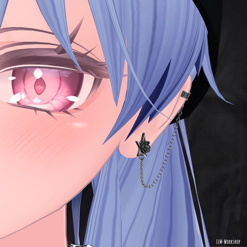 【VRChat向けアクセサリー】黒薔薇と鎖のイヤーカフ - CatenaRose -