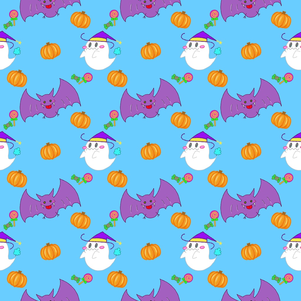 ハロウィン デザインペーパー|手描きオリジナル素材 6色セット|3600×3600px