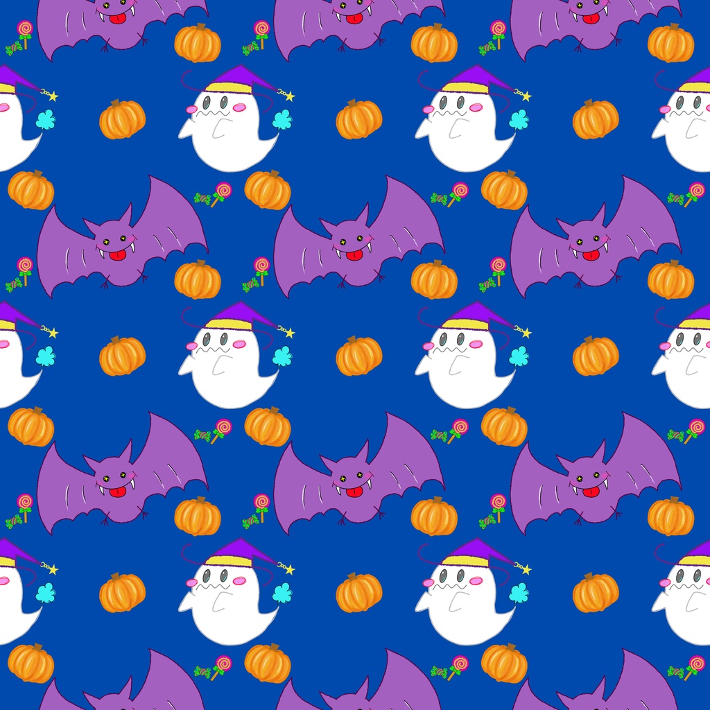 ハロウィン デザインペーパー|手描きオリジナル素材 6色セット|3600×3600px
