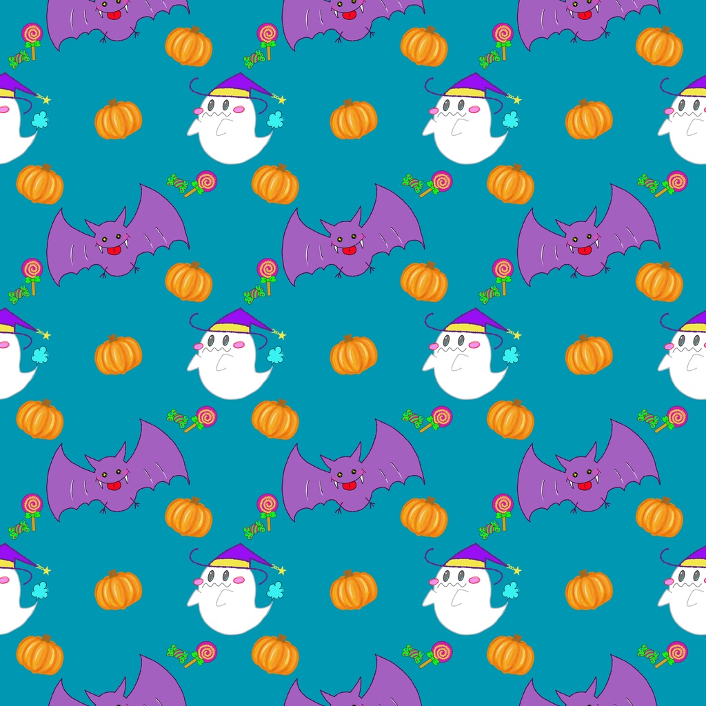 ハロウィン デザインペーパー|手描きオリジナル素材 6色セット|3600×3600px