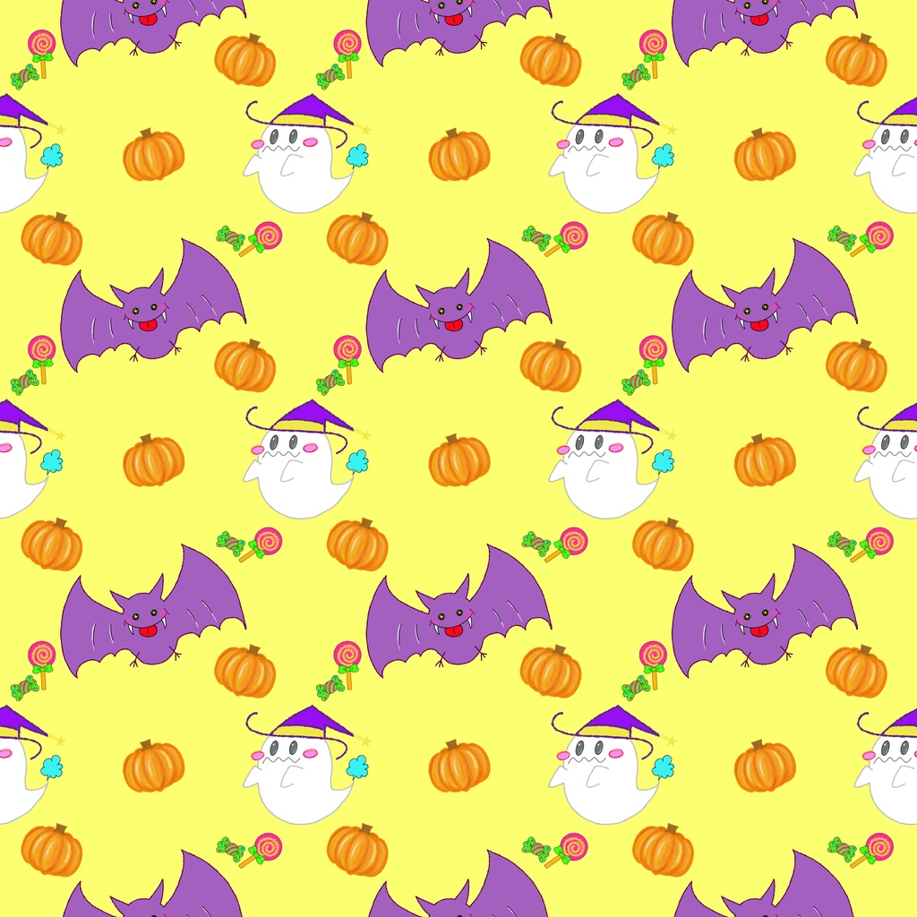 ハロウィン デザインペーパー|手描きオリジナル素材 6色セット|3600×3600px