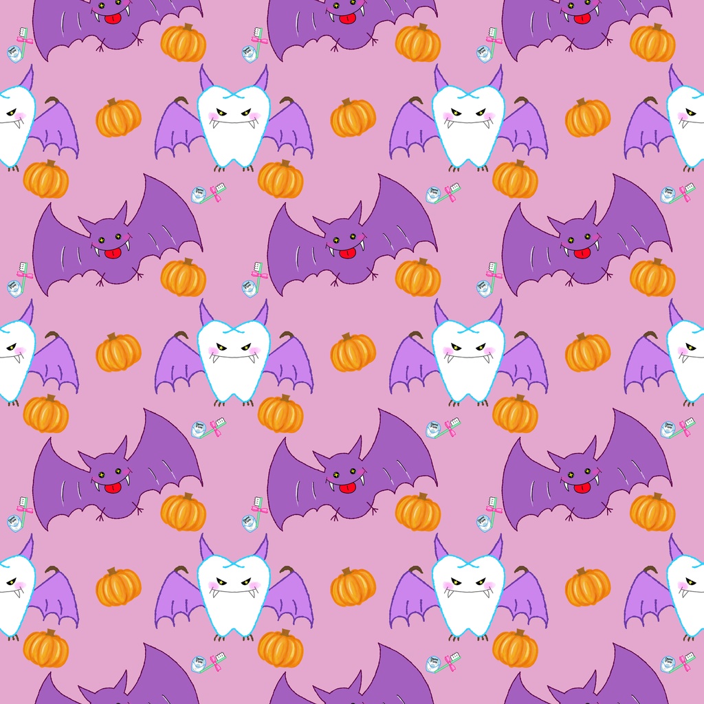 ハロウィン デジタルペーパー|歯モチーフのコウモリ|手描きイラスト 5色セット