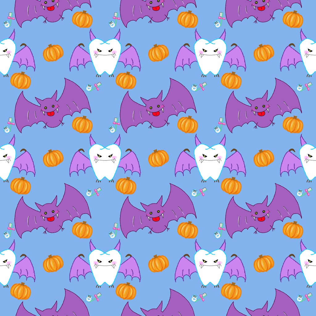 ハロウィン デジタルペーパー|歯モチーフのコウモリ|手描きイラスト 5色セット