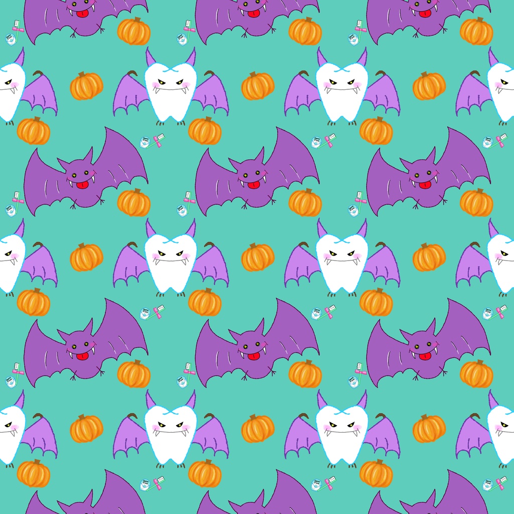 ハロウィン デジタルペーパー|歯モチーフのコウモリ|手描きイラスト 5色セット