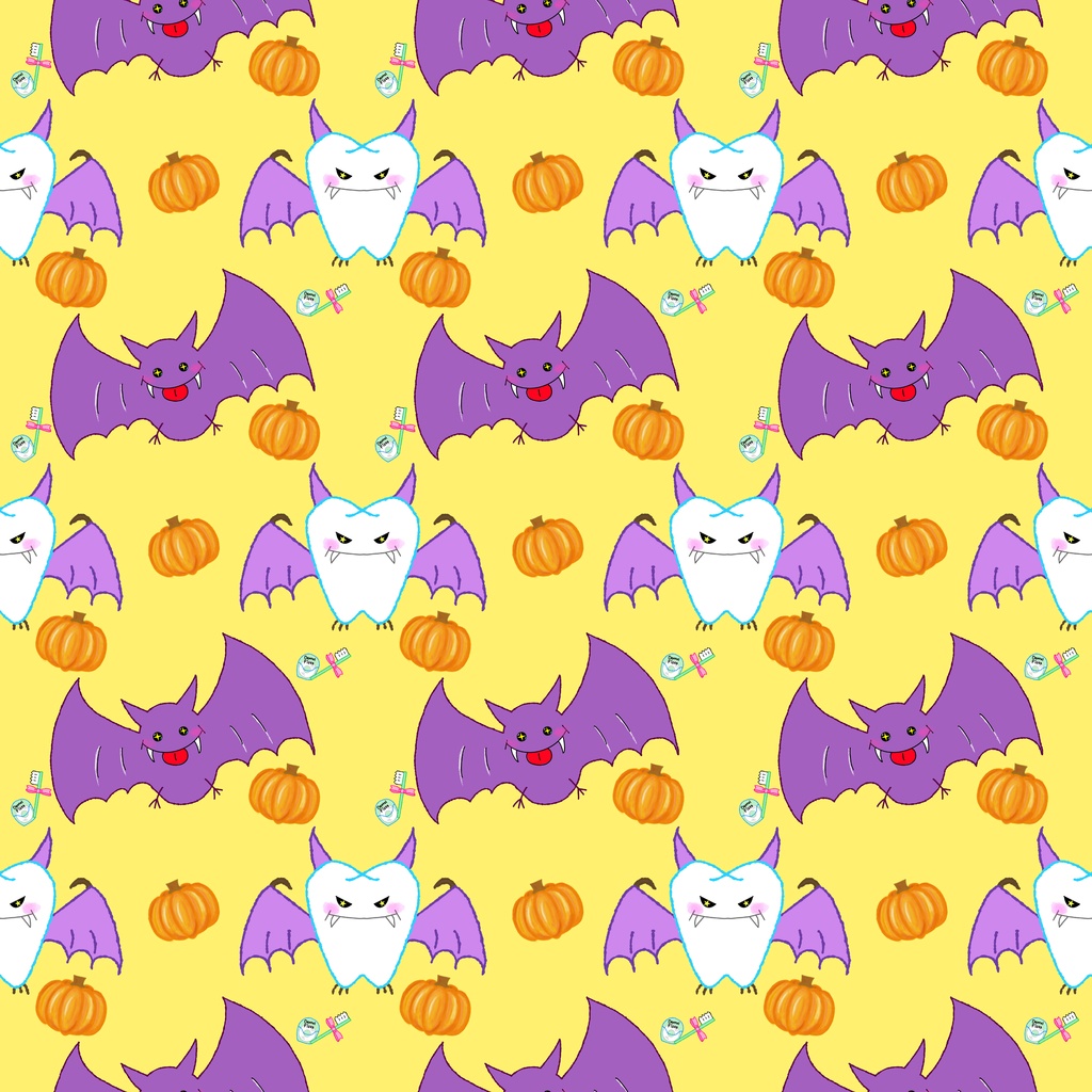 ハロウィン デジタルペーパー|歯モチーフのコウモリ|手描きイラスト 5色セット