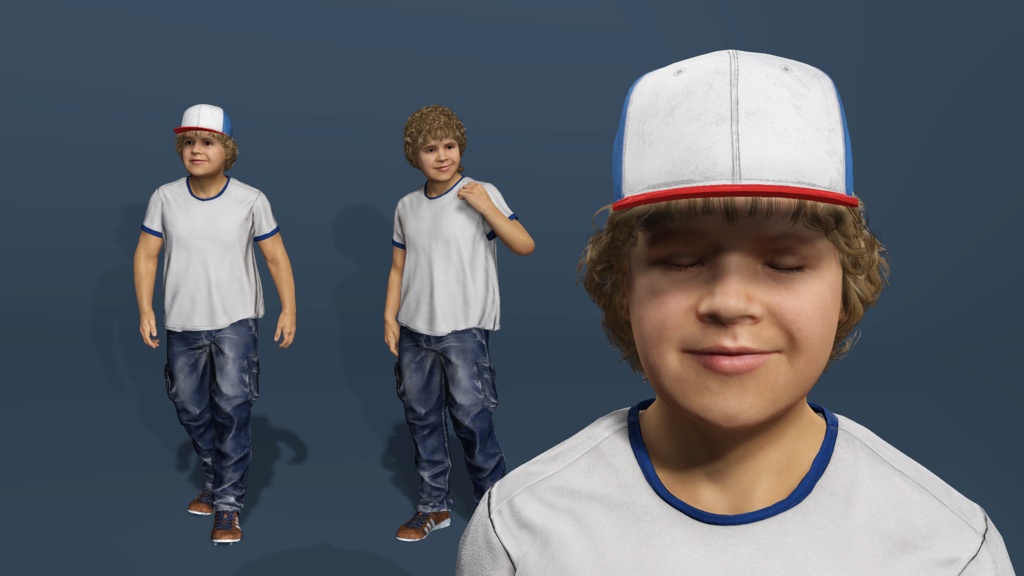リアル子供少年 ダスティン・ヘンダーソン ストレンジャー・シングス 表情リグ ローポリ 3Dモデル