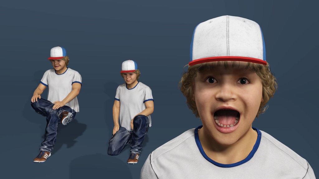 リアル子供少年 ダスティン・ヘンダーソン ストレンジャー・シングス 表情リグ ローポリ 3Dモデル