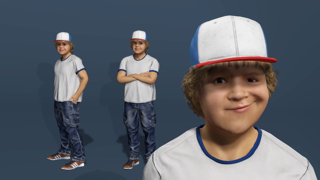 リアル子供少年 ダスティン・ヘンダーソン ストレンジャー・シングス 表情リグ ローポリ 3Dモデル