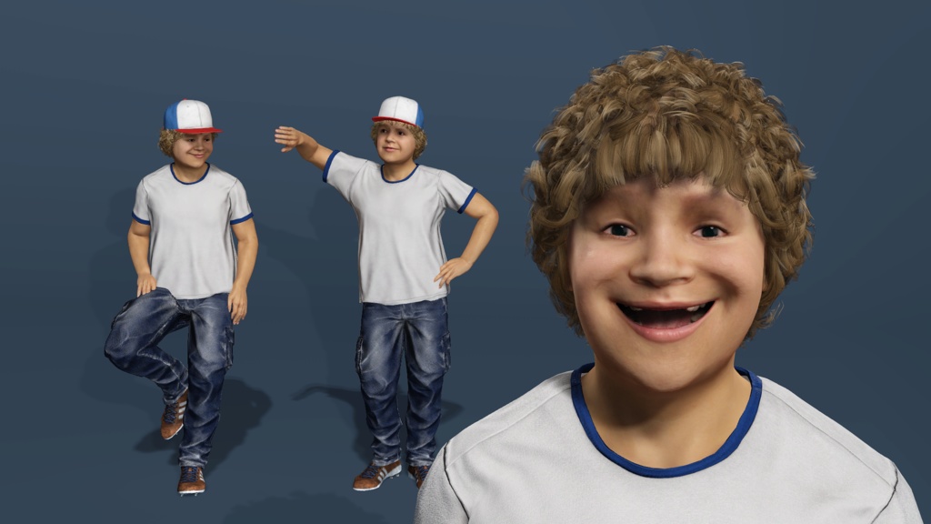 リアル子供少年 ダスティン・ヘンダーソン ストレンジャー・シングス 表情リグ ローポリ 3Dモデル