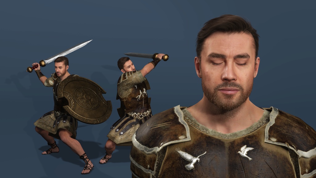 Realistic Roman Gladiator Warrior Rigged for UE Muscle Man Armor low-poly 3d model