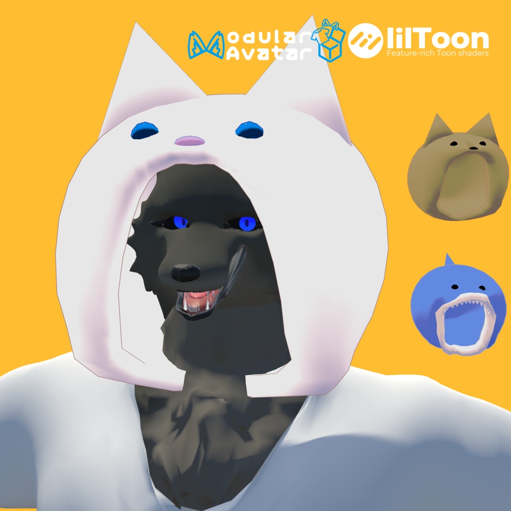 【VRChat】猫を被る 犬を被る サメを被る 被り物3種類セット 【MA対応】【LilToon】