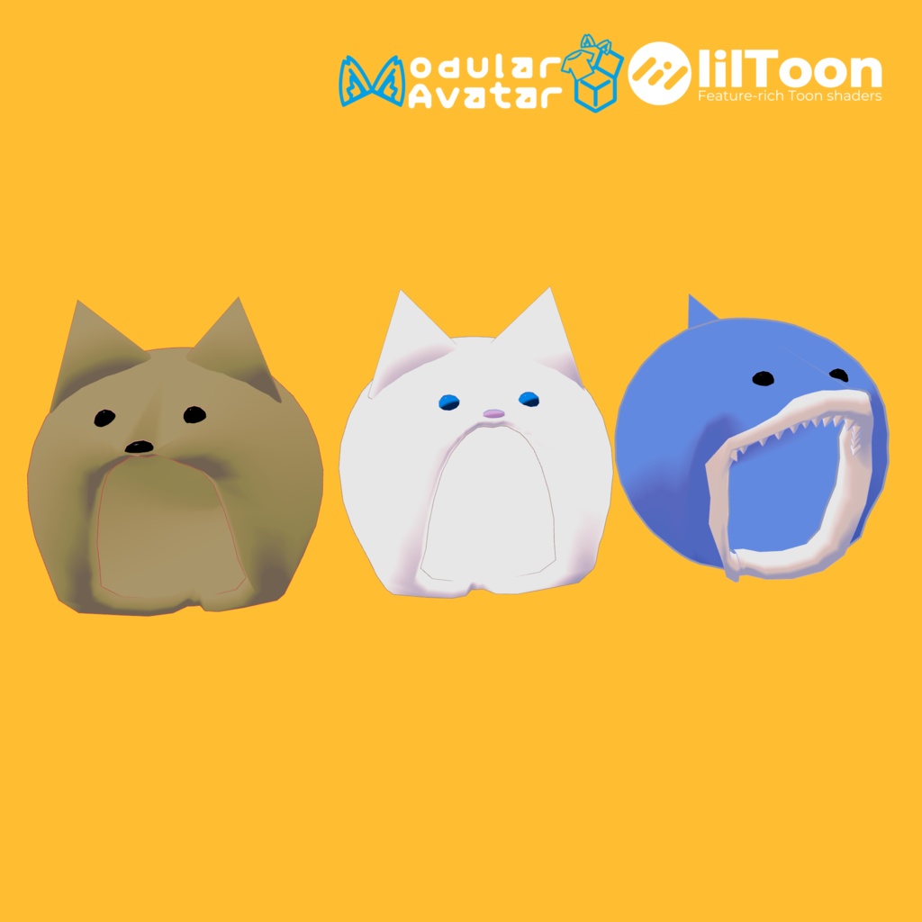【VRChat】猫を被る 犬を被る サメを被る 被り物3種類セット 【MA対応】【LilToon】