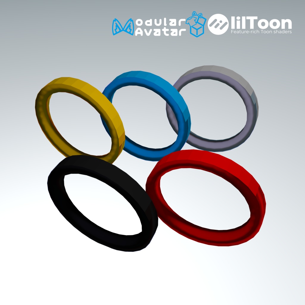 【無料配布】free 指輪アクセサリー5色セット 赤色、青色、黄色、灰色、黒色 【VRChat】【MA対応】【LilToon】