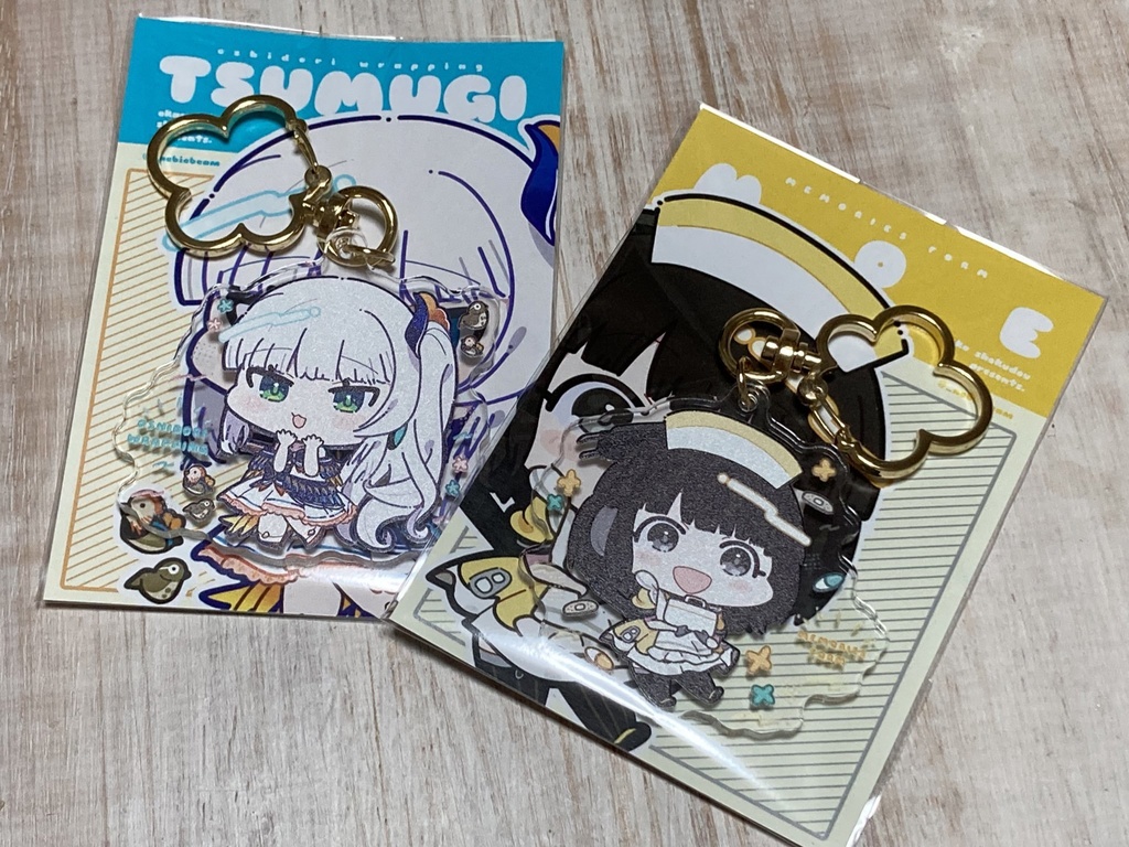 アクリルキーホルダー(おしどりラッピング根雨つむぎ・メモリーズフォームもえ)
