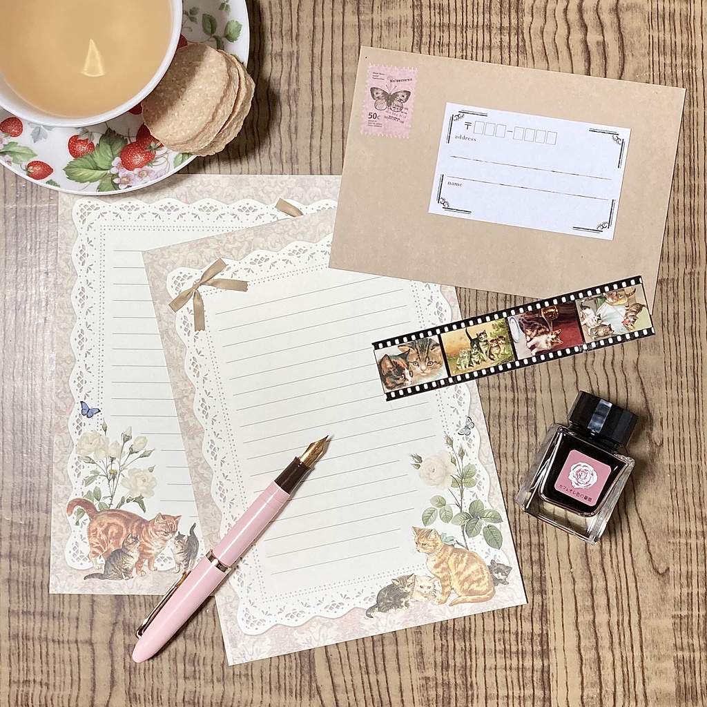 アンティークな猫のレターセット