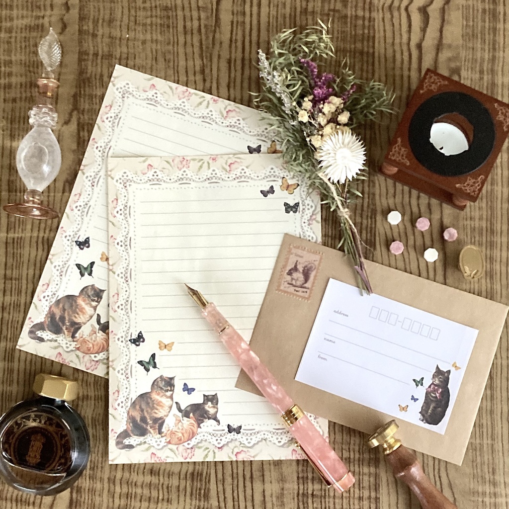 猫と蝶々のレターセット