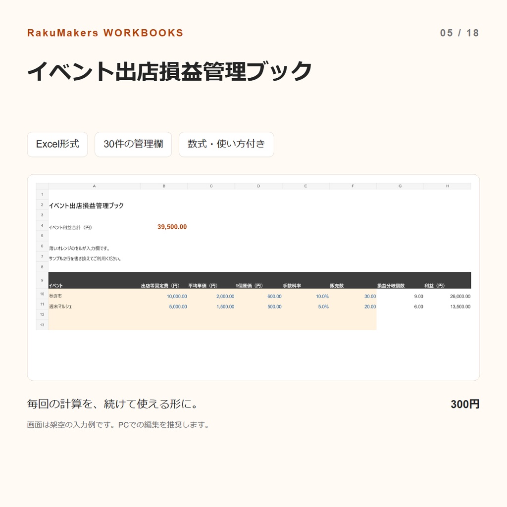 イベント出店損益管理ブック