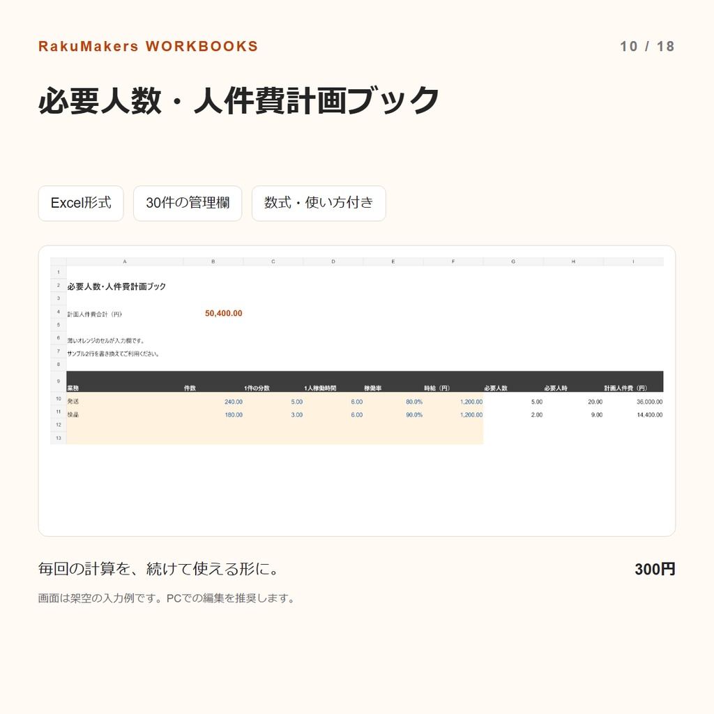 必要人数・人件費計画ブック