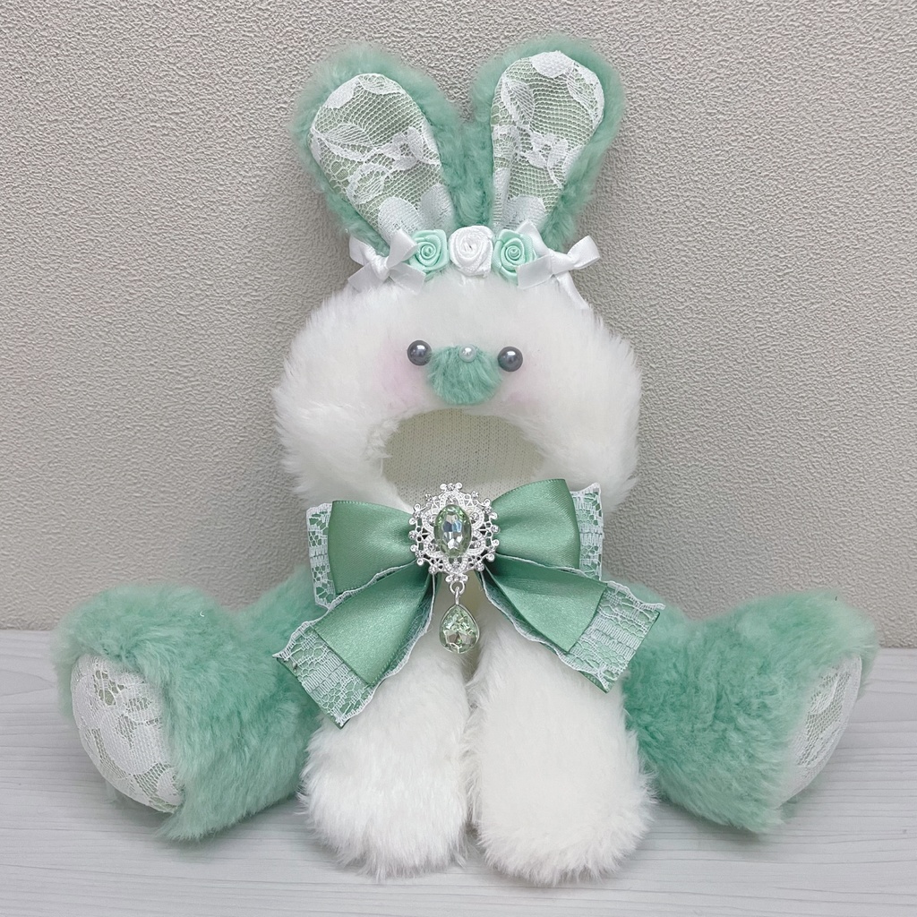 ぬい服 ぬいぐるみ用 着ぐるみ おすわりうさぎ グリーン 10cm 12cm