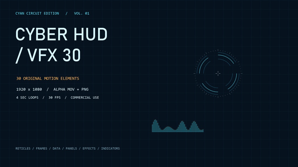 CYBER HUD / VFX 30 — Cyan Circuit Edition|透過MOV+PNG・商用利用可