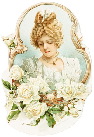 PNG画像：白薔薇と令嬢アンティークイラスト