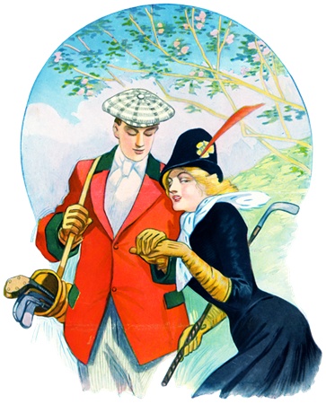 Png画像 ゴルフを楽しむ紳士と淑女レトロイラスト アンティーク レトロ画像素材 Booth