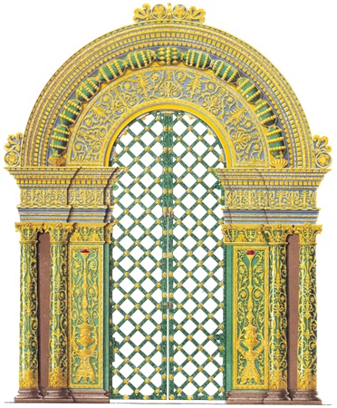 PNG画像：金細工装飾の格子ドア（扉）アンティークイラスト