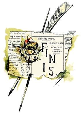 PNG画像：羽ペンと新聞の切り抜きアンティークイラスト