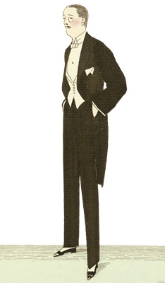 PNG画像：燕尾服姿の中年紳士アンティークイラスト