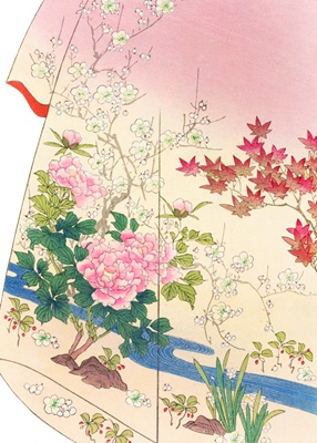PNG画像：大正時代着物デザイン 日本庭園 アンティークイラスト