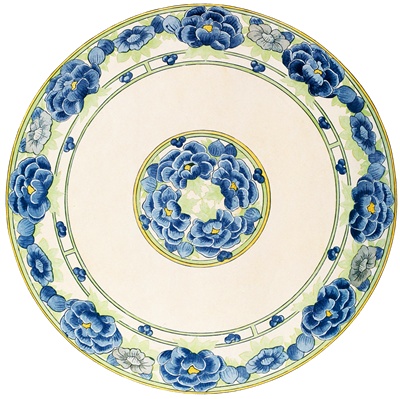 PNG画像｜青い花模様の皿アンティークイラスト素材