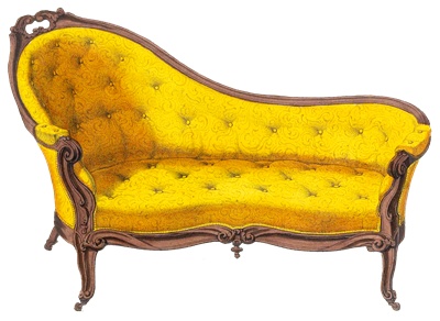 PNG画像｜ロココ調長椅子黄色アンティークイラスト素材