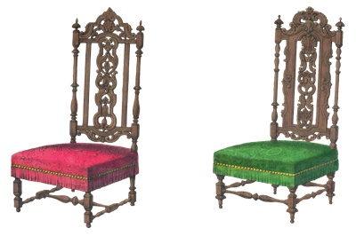 PNG画像｜ロココ調チェア（赤緑椅子）アンティークイラスト素材