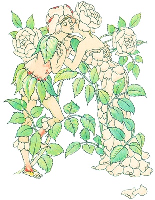 PNG画像｜薔薇の妖精の恋人アンティークイラスト素材