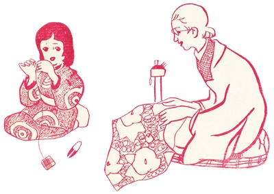 PNG画像|明治時代の少女(ヨヘイ画)アンティークイラスト素材4枚セット