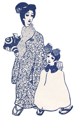 PNG画像|明治時代の少女(ヨヘイ画)アンティークイラスト素材4枚セット