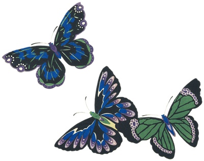 PNG画像｜瑠璃色蝶々デザイン画　アンティークイラスト素材