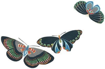 PNG画像｜羽ばたく黒い蝶々　日本画アンティークイラスト素材