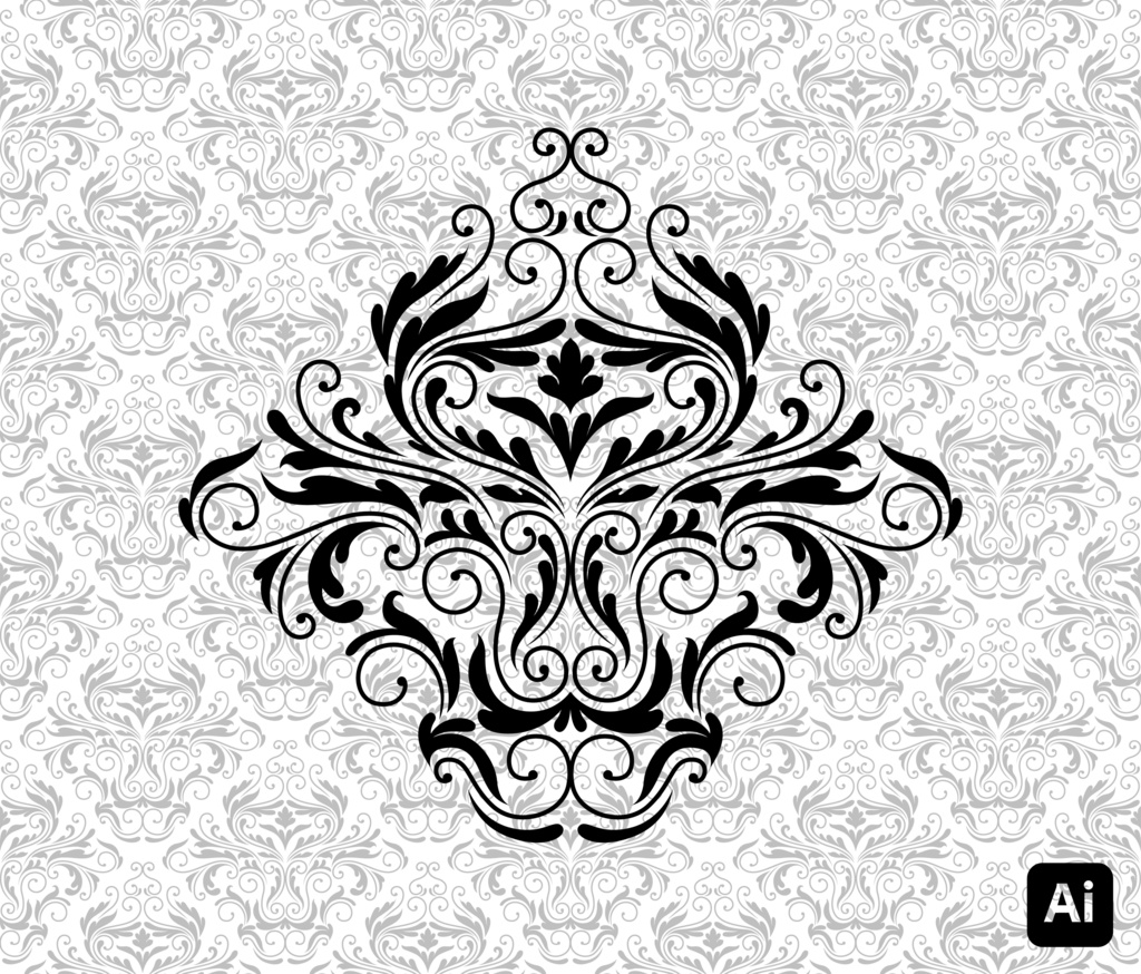 【デザイン素材】ロイヤルダマスク装飾パターンセット .ai