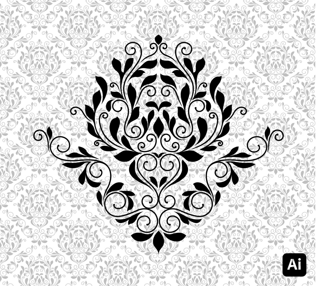 【デザイン素材】ロイヤルダマスク装飾パターンセット .ai