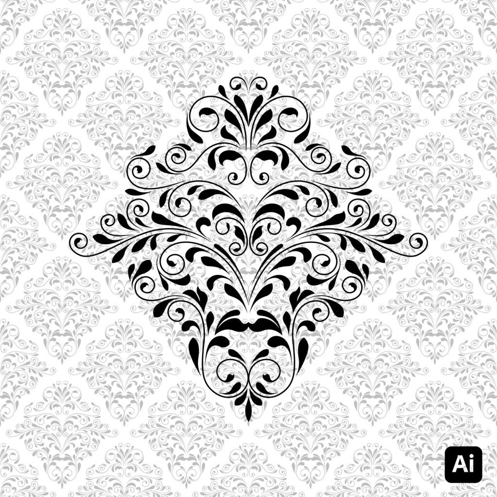 【デザイン素材】ロイヤルダマスク装飾パターンセット .ai