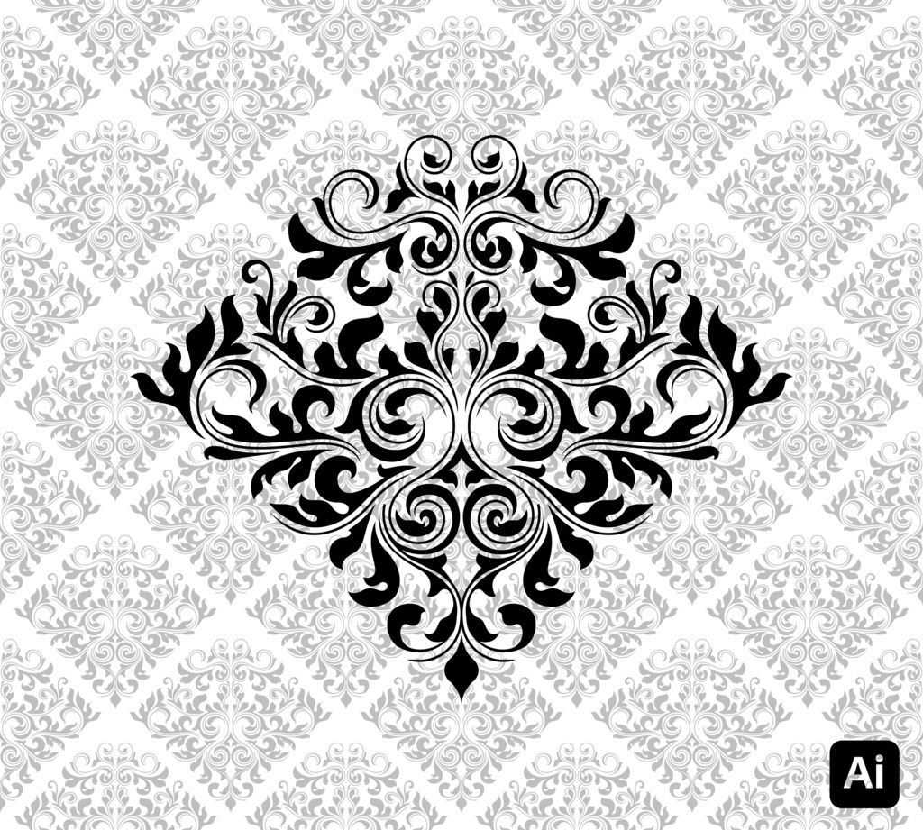 【デザイン素材】ロイヤルダマスク装飾パターンセット .ai