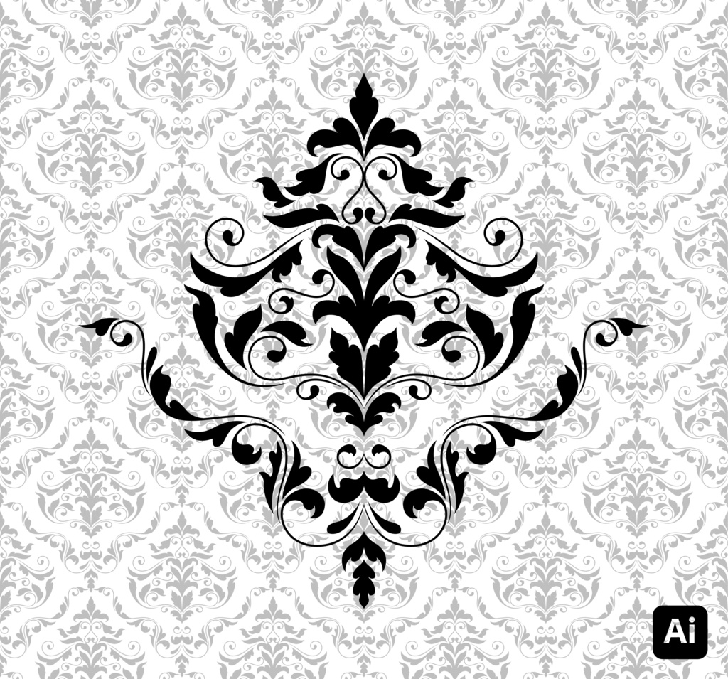 【デザイン素材】ロイヤルダマスク装飾パターンセット .ai