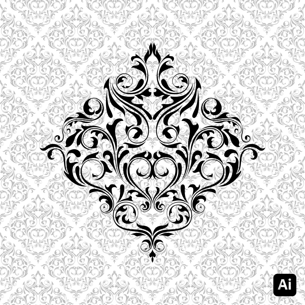 【デザイン素材】ロイヤルダマスク装飾パターンセット .ai