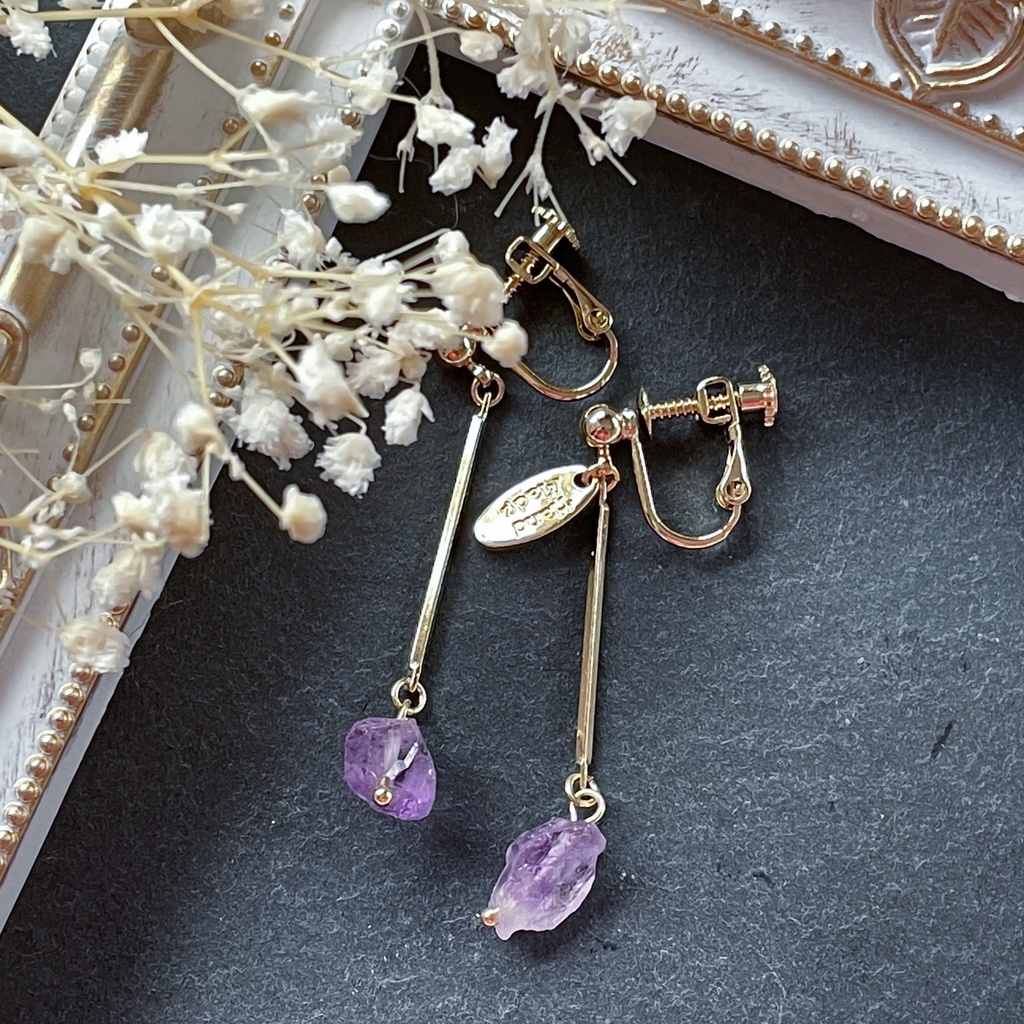 【イヤリング】Stone Specimen(ｱﾒｼﾞｽﾄ)